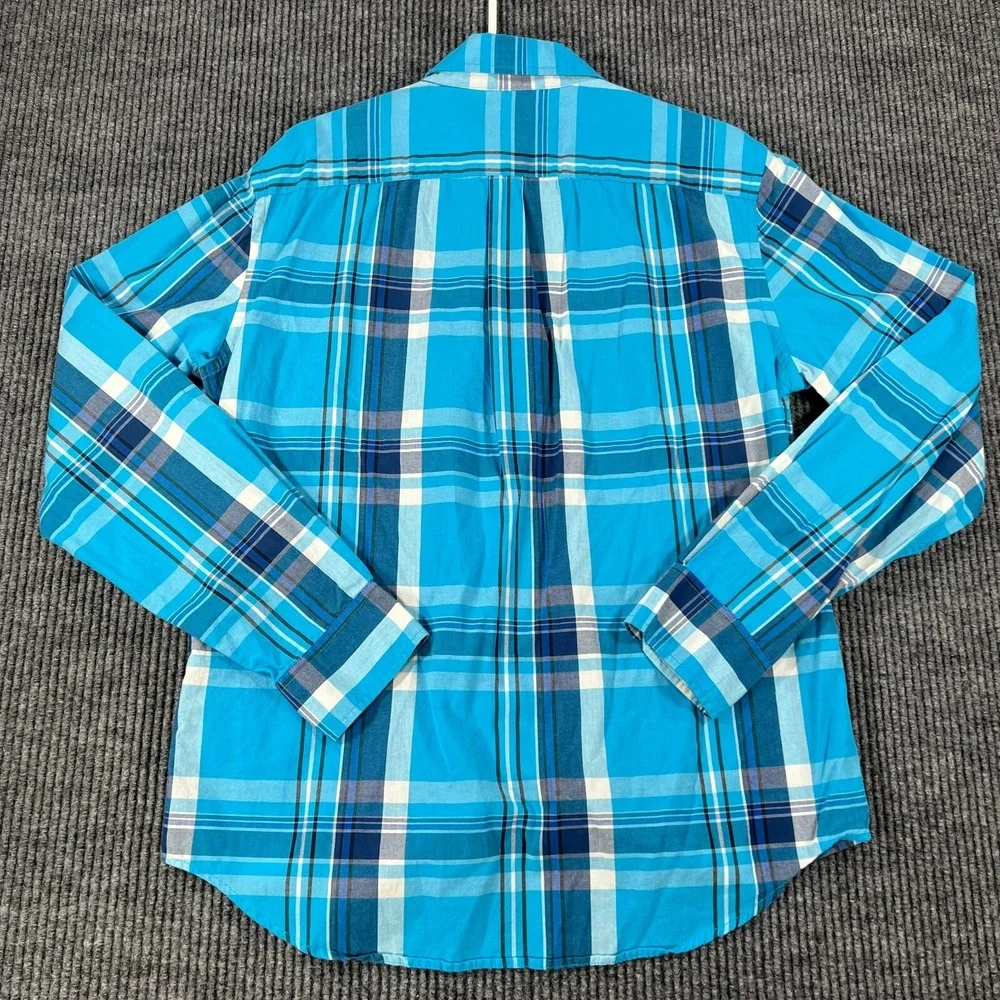 American Eagle Mens Shirt Medium Blue Plaid Long Sleeve Button Down Classic Fit